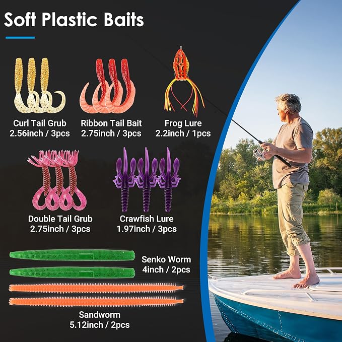 Fishing Lures Tackle Box Bass Kit,Saltwater & Freshwater Baits Set | 1.Bionic Swimbait and spinnerbaits 2.Suitable for beginners and gifts for kids 3.experiment with different techniques