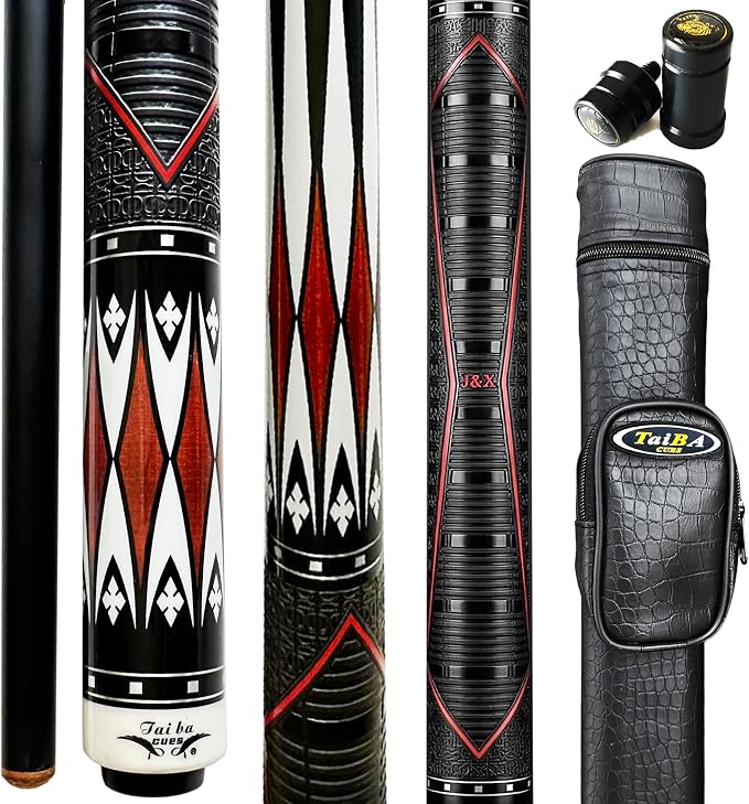 Tai ba cues 2-Piece Pool Stick with 1x1 Case, PU Rubber Grip, 13mm Multilayer Leather Tip, 58", Hardwood Canadian Maple Professional Billiard Pool Cue Stick 19-21 Oz