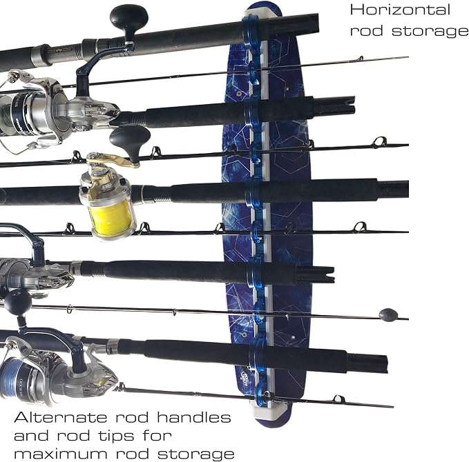 Rush Creek Creations Reel Salty Waterproof Offshore/Inshore Fishing Rod Holder for 10 Saltwater Fishing Poles + Fishing Gear & Fishing Accessories Perfect for Garage Organization & Wall Storage