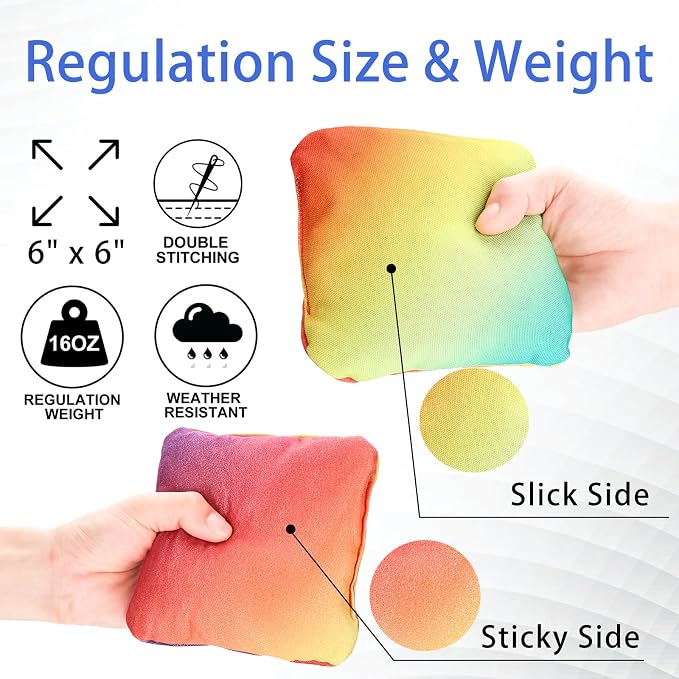 EunHo Double Sided Set of 8 Cornhole Bags Regulation Size & Weight Sticky and Slick Professional Corn Hole Bean Bags Multicolored