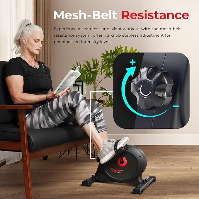 Sunny Health & Fitness Smart Under-Desk Bike Exerciser, Low-Impact Cardio Cycling Equipment for Home/Office, Mini Paddler for Arm/Leg Mobility Training, Free SunnyFit App