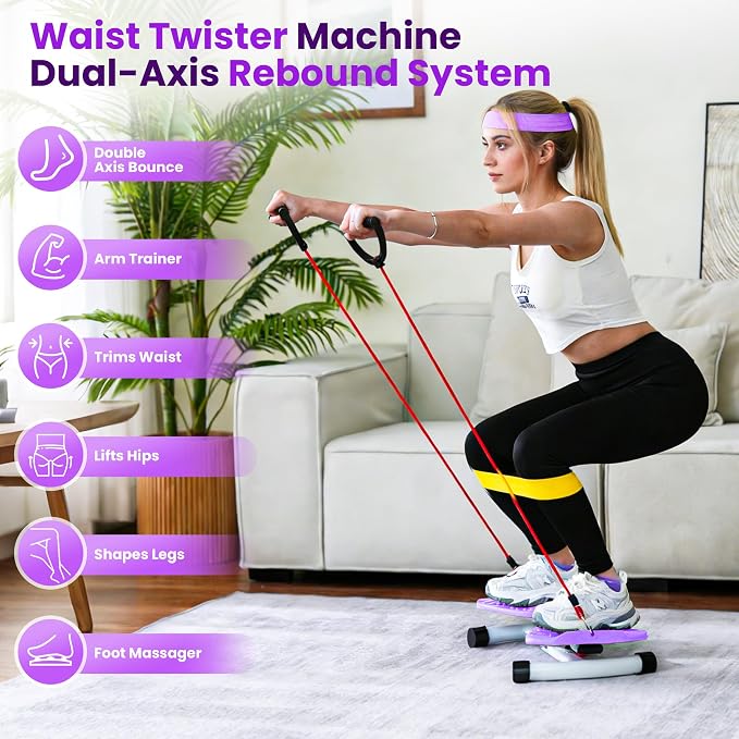 Waist Twister Machine Exercise with Digital Counter for Men and Women - Adjustable ab Twister Board for Stomach Workout - 300LB Capacity, 20dB Ultra-Quiet Noiseless Board with Extra Accessories