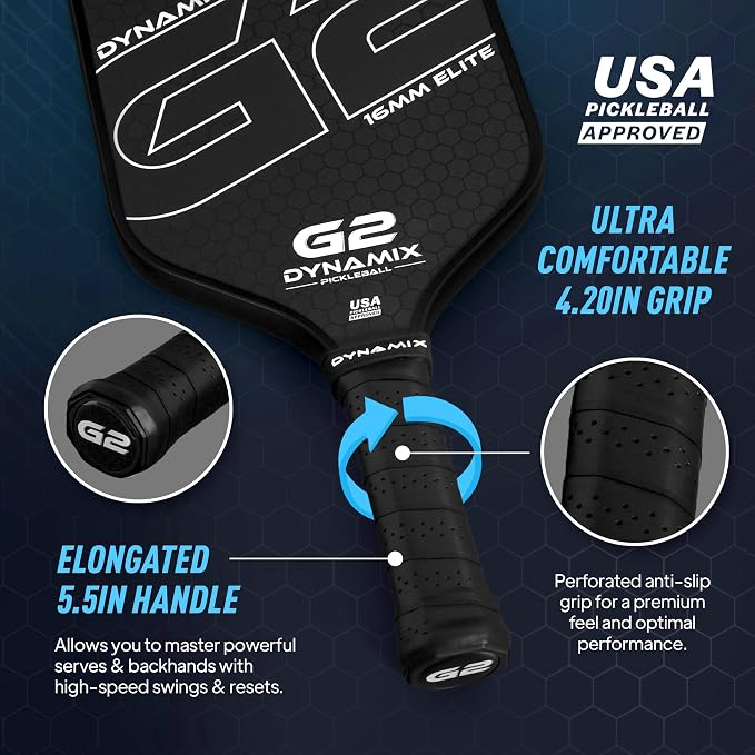 Carbon Fiber Pickleball Paddle 16mm G2, USAPA Approved Raw Carbon Gen2, Pro-Grade Thermoformed Pickleball Racket, Elite Pickle-Ball Paddle for Control, Power & Spin