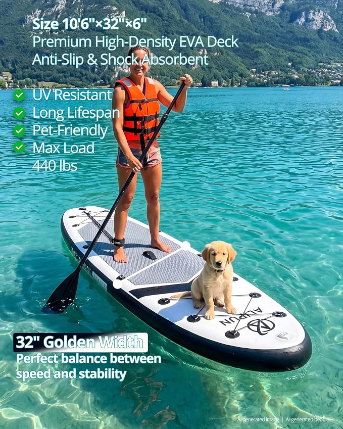 Inflatable Stand Up Paddle Board with Seat, 10'6"/10'5" SUP 440LBS, Recreational Paddleboard for Adults Beginners, Blow Up Paddle Board with Fishing Design, Camera Mount, Cooler Bag & Full Accessories