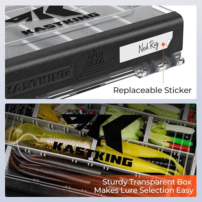 KastKing HyperSeal 3500 Double-Sided Waterproof Fishing Tackle Box,2 Packs | Adjustable Dividers, EVA Foam Jig Storage, Lure & Terminal Tackle Organizer,Tackle Trays, Fishing Gear Storage
