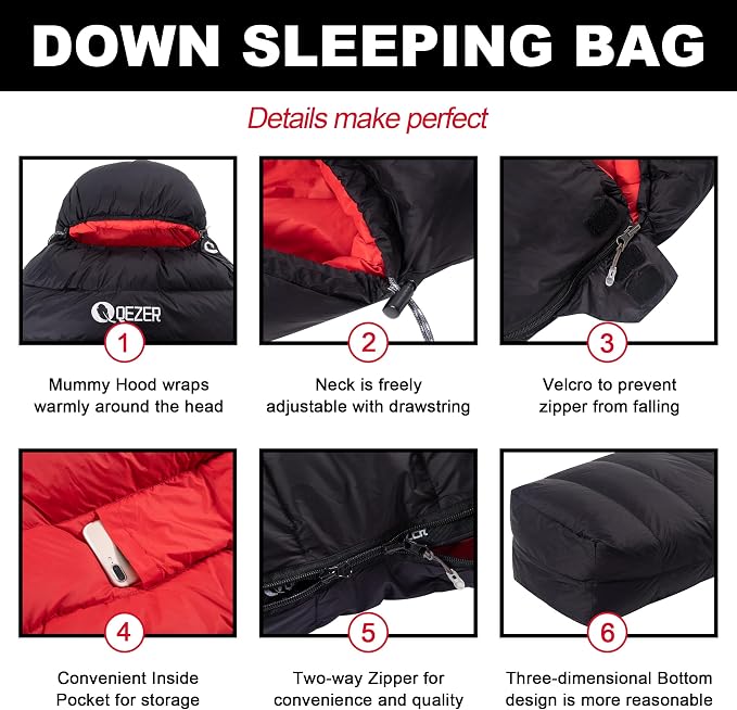 Ultralight Down Sleeping Bag for Adults with 600 Fill Power, Compact All Seasons Sleeping Bag for Backpacking, Hiking and Camping