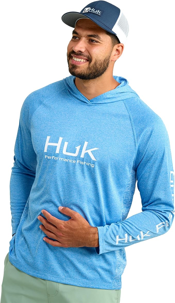 HUK Mens Pursuit Vented Long Sleeve Hoodie, Fishing Shirt with Hood