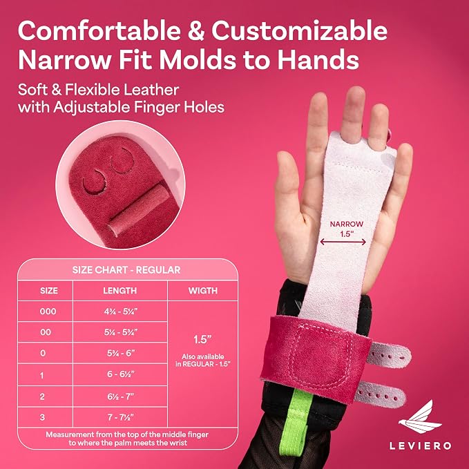 Gymnastics Grips Set Narrow Squeeze, Grips for Gymnastics Girls, Dowel Grips with Soft Leather, Double Buckle Wrist Closure, and Adjustable Finger Holes, for All Ages