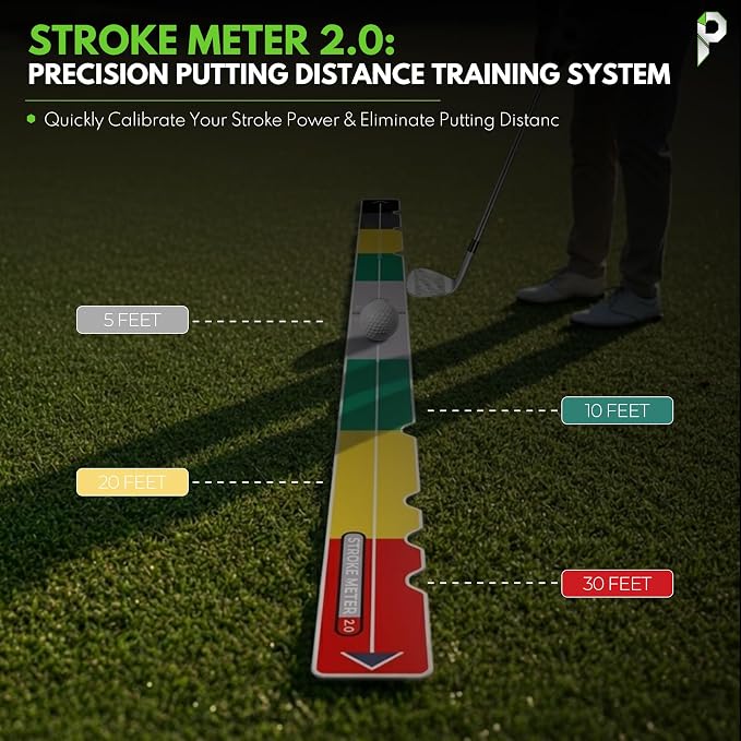 2PCS Golf Putting Aid Stroke Meter 2.0, Professional Putting Training Aid for Stroke Length, Speed & Distance Control, Alignment Putting Sword Start Line Trainer for Indoor & Outdoor Practice