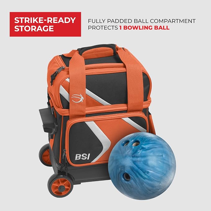 BSI Dash Roller Bowling Bag with Smooth Rolling Wheels, Padded Ball Compartment, Retractable Locking Handle, & Shoe Pocket