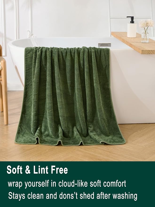 Extra Large Bath Sheet Set 3-Piece, 1 Bath Towel 40x80 Inches, 1 Hand Towel, 1 Washcloth, Soft Absorbent Quick Dry Microfiber Towel for Bathroom Beach Pool Gym Spa, Olive Green
