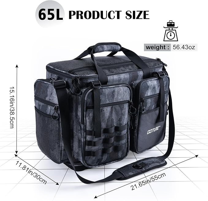 Goture Large Tackle Bag,Store Up to 8PCS 3700 Plus 4PCS 3600 Tackle Trays(Not Included),Water Resistant Saltwater Gear Storage Big Fishing Bag with EVA Bottom,Gifts for Men(21.65"x11.8"x15.16")