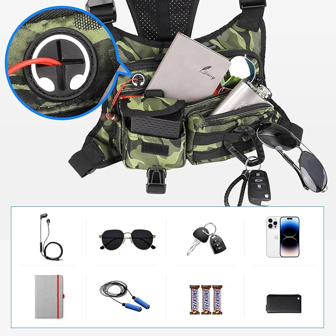 DEYACE Chest Bag For Men, Tactical Inspired Sports Utility Chest Pack, EDC Pouch Bag With Built-In Phone Holder for Workouts, Running, Cycling, Green