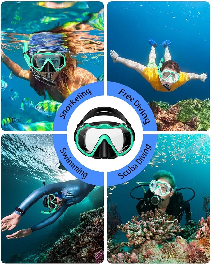 Snorkeling Gear for Adults, Adult Snorkel Set with Panoramic Anti-Leak and Anti-Fog Tempered Glass Snorkel Mask, Dry Top Snorkel, Snorkle Mask Set Adult with Mesh Bag Ear Plug for Snorkeling