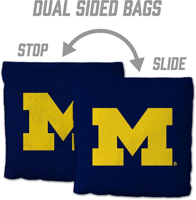 YouTheFan Officially-Licensed NCAA Set of 8 Cornhole Bags - All Weather Dual Sided Slide & Stop - Regulation Size with Carry case