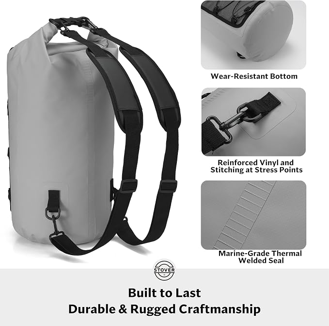 STOVER 5/10/25/30/40/55L Waterproof Dry Bag- Roll-Top Backpack w/Phone Case- Kayaking, Hiking, Camping, Boating- Men/Women
