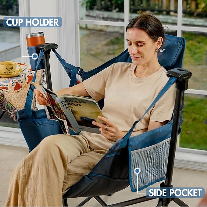 Portal Hammock Camping Chair Heavy Duty 400lbs - Breathable Mesh Outdoor Swinging Chair with Adjustable Recline & Headrest Pillow, Portable Hammock Chair for Camping Beach Sports Events, Blue