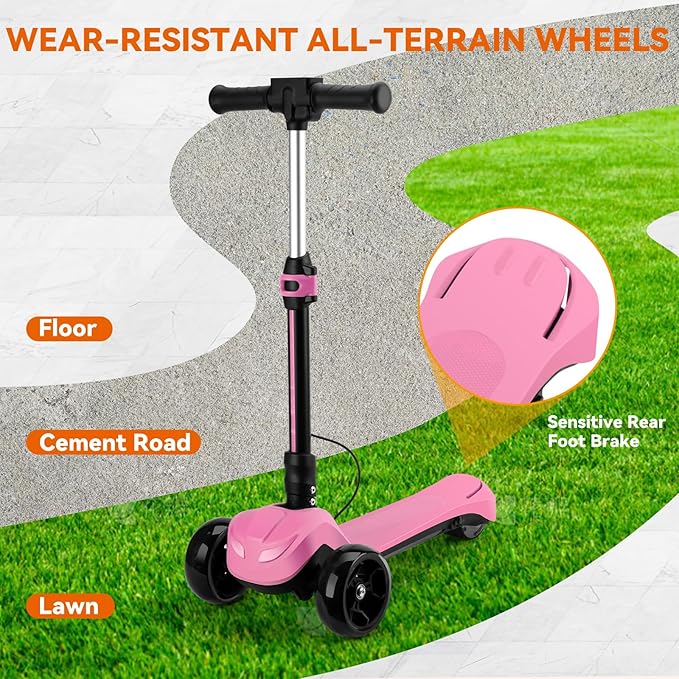 Electric Scooter for Kids w/150W Powerful Motor, Thumb Throttle, LCD Screen, Bluetooth, Light-Up Stem Deck & Wheels, 3 Adjustable Heights, 5MPH Safe Speed, 3 Wheel Electric Scooter for Kids