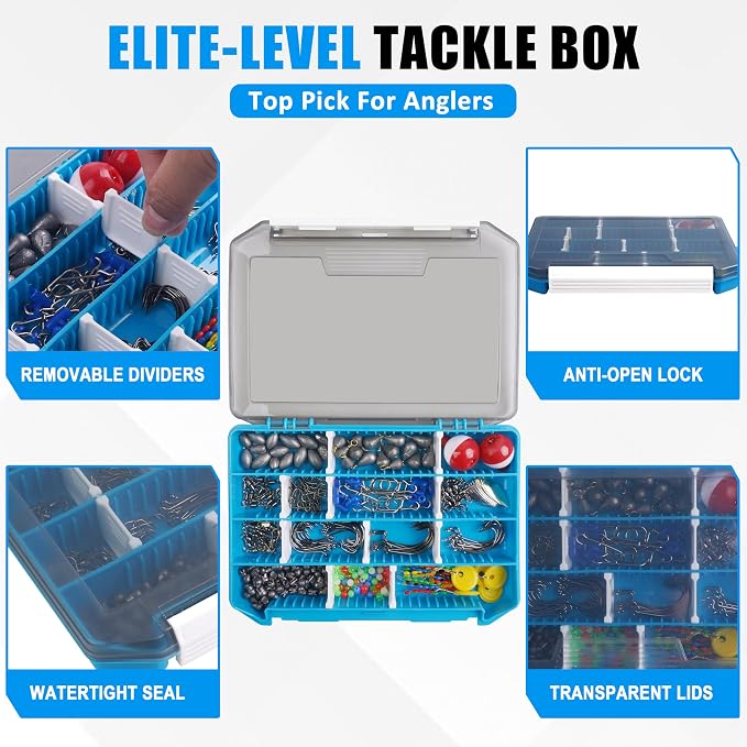 277pcs Fishing Accessories Kit, Fishing Tackle Box with Fishing Hooks Weights Swivels Snaps Sinker Slides Spinner Blade Bobber Stop Floats Beads for Bass Bluegill Crappie Saltwater Freshwater Fishing