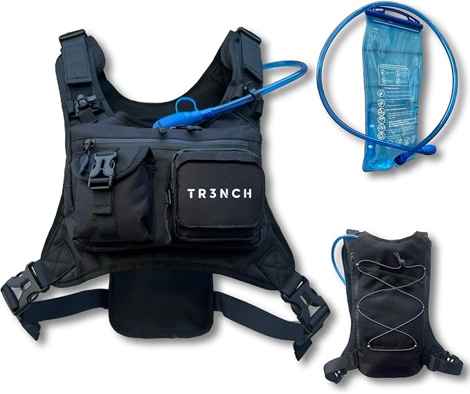 TR3NCH Tactical Running Vest with 2L Hydration Bladder, Adjustable Utility Chest Rig and Water Pack for Hiking and Hunting
