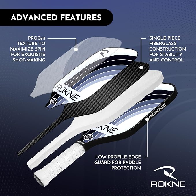 ROKNE Curve Classic Pickleball Paddle | USAPA Approved Fiberglass Pickleball Paddles | Precision Engineering & Comfort | ProGrit Texture for Max Spin & Power | Paddle