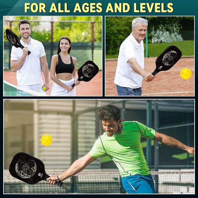 Dulce DOM Pickleball Paddles Set of 2/4 - USAPA Approved, 4 Indoor Outdoor Pickleball Balls, Fiberglass Surface Paddle Racket with Cover Bag, Ideal Training Equipment Gift for Men & Women