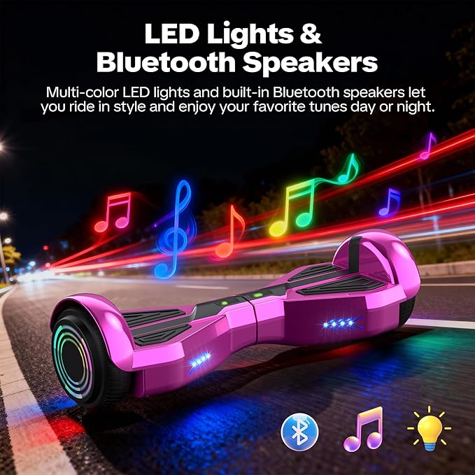 Starship Hoverboard with Bluetooth Speaker, Chrome Color Self Balancing Scooters with Science Fiction Design and 6.5 inch LED Wheels (Chrome Pink)