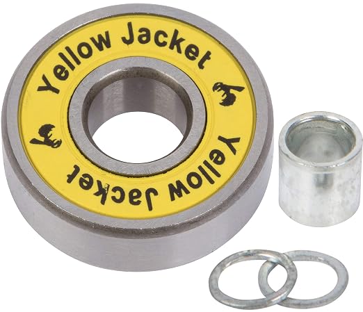 Yellow Jacket Premium Skateboard Bearings, Pro Longboard Bearings, 608, ABEC 11, Washers and Spacers, Yellow Jacket (Pack of 8)