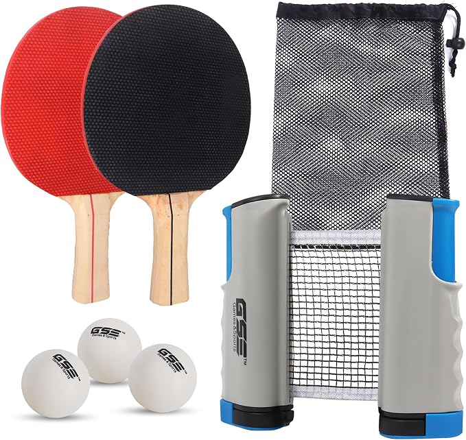 GSE Games & Sports Expert Adjustable Retractable Ping Pong Net Set & Post. Professional Table Tennis Rackets and Balls, Net with Posts and Storage Bag - Pingpong Paddle and Game Table Accessories. | Adjustable
