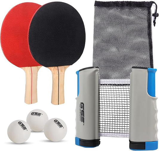GSE Games & Sports Expert Adjustable Retractable Ping Pong Net Set & Post. Professional Table Tennis Rackets and Balls, Net with Posts and Storage Bag - Pingpong Paddle and Game Table Accessories. | Adjustable