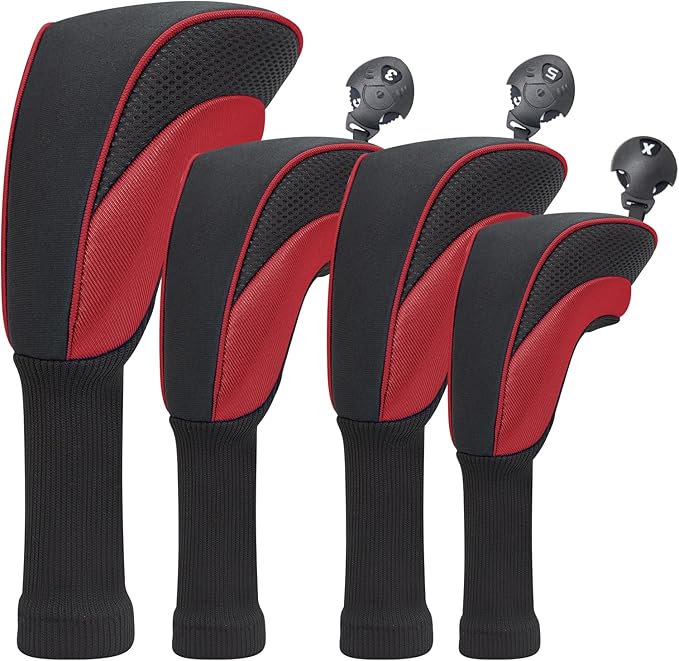 Golf Club Head Covers for Woods 3/4/5/6 Pieces Long Neck Mesh Sports Golf Club Headcovers Set with Interchangeable No. Tags 3 4 5 6 7 X Golf Accessories for Men Women