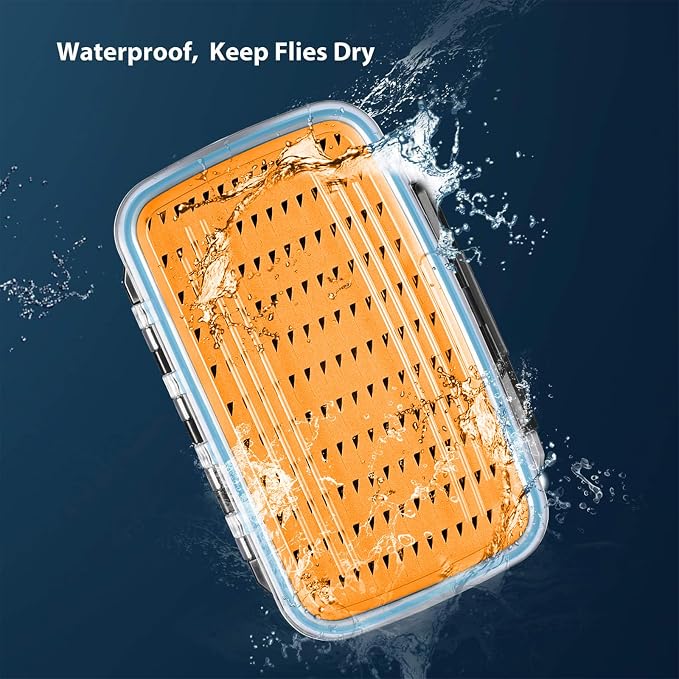 Gonex Fly Boxes for Fly Fishing Jig Boxes Two-Sided Waterproof Lightweight Fly Fishing Box Easy Grip Transparent Lid Fly Fishing Lures Box, 7.3"x 4.6"x 1.5", Orange