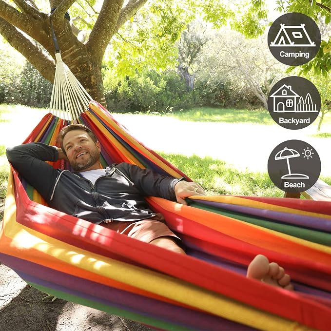 CHULIM Brazilian Double Hammock with Tree Straps,Extra Large 240x160cm,2 Persons Hammock for Backyard Patio Outdoor and Indoor,450lbs Weight Capacity,Soft Woven Cotton Fabric Natrual White