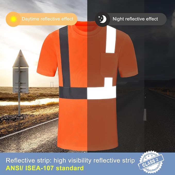 A-SAFETY Safety Shirt,High Visibility Work T Shirt Long Short Sleeve Class 3 (XS-6XL)