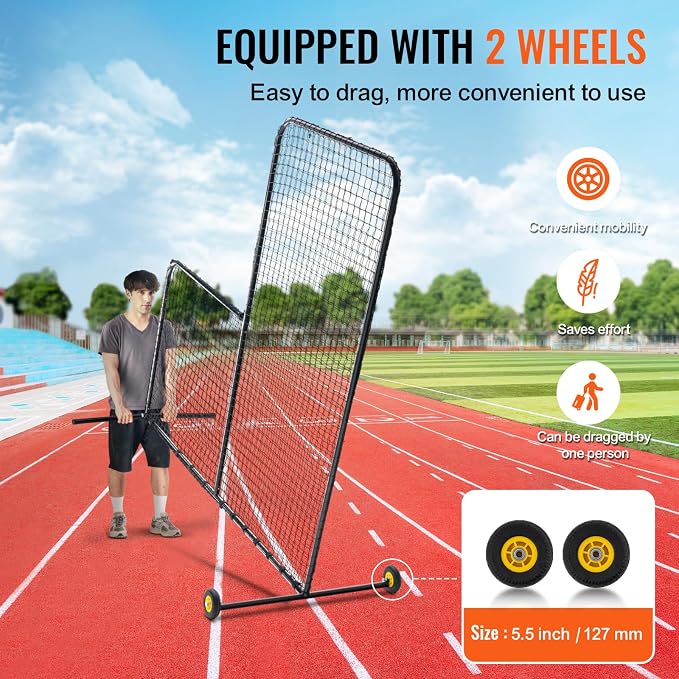 VEVOR Batting Screen - Baseball & Softball Protector with Carry Bag & Ground Stakes, Pitching Net for Pitchers Protection