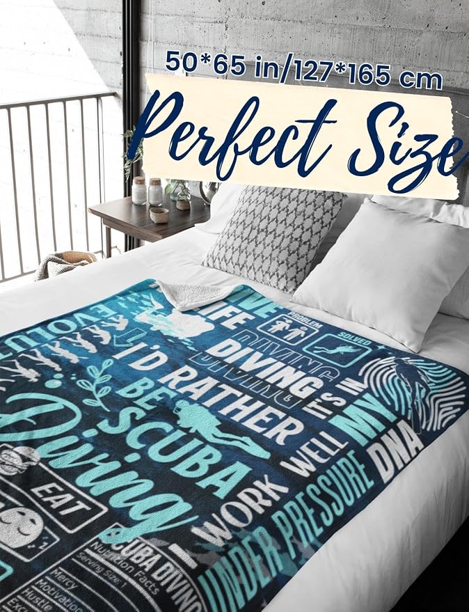 Huglanket Scuba Diving Gifts for Men Women Divers, Coaches, Throw Gift Blanket for Christmas, Blue, 50x65 Inches