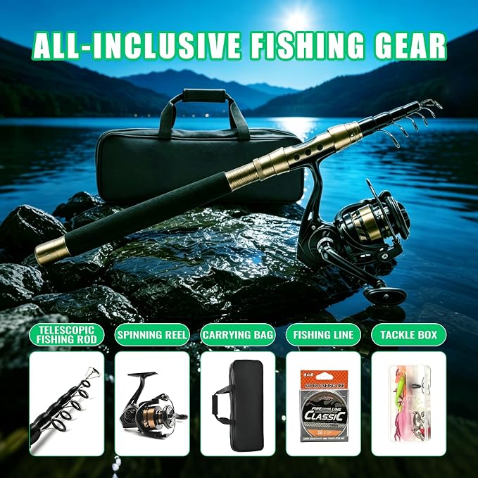 Fishing Rod and Reel Combo, Telescopic Carbon Fiber Fishing Poles