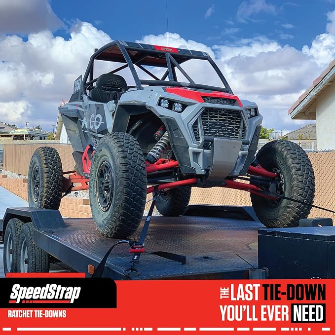 SpeedStrap 1.5" x 10' Ratchet Tie-Down with Soft-Tie. Ideal for Camping, Cargo Management, Overlanding, Off-Road, Securing UTV's, Side-by-Side (SxS) Vehicles - Black (2 Pack)