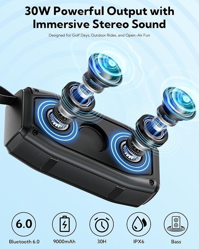 ShellHome Golf Magnetic Bluetooth Speakers, Portable Wireless Waterproof Speaker, 30H Playtime, IPX6, Shockproof, TWS Stereo, RGB Lights, Golf Cart Accessories, Golf Gifts, for Outdoor, Camping