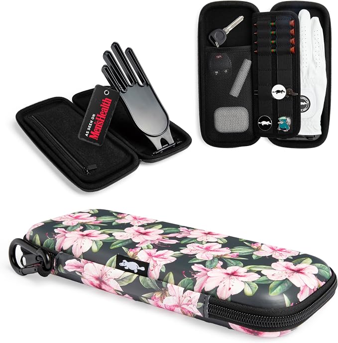 Platypus Golf Co. Golfing Caddie EVA Travel Case Organizer with Bamboo Tees & Ball Marker - Hand Reversible Hinging Glove Shaper & Holder, Mesh Pocket & Storage Slots, Golfers Cases for Men & Women