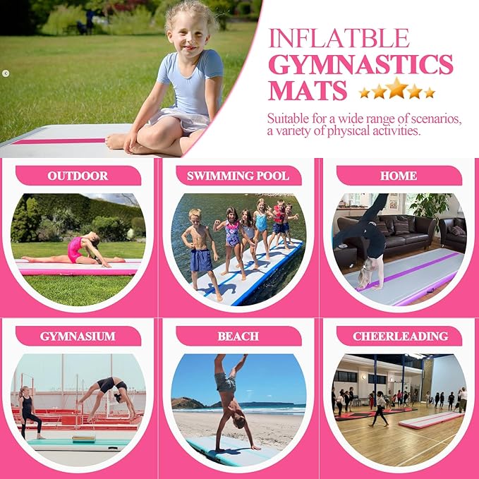 Air Mat Tumble Track, Gymnastics Mats Tumbling Track with Electric Air Pump for Home Use Cheerleading Training Kids Gym Yoga