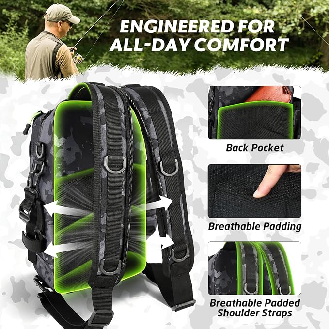 Fishing Backpack with Tackle Boxes,Fishing Lure Kit and Tool | Waterproof Fishing Tackle Bag With Rod Holder, Sling Backpack wtih Fishing Gear, Fishing Gifts for Men Woman Anglers