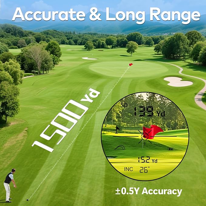 Golf Rangefinder with Slope and Magnetic, 1200/1500 Yards Range Finder Golf, 7X Magnification Flag Lock Vibration, Rechargeable Distance Measurement Device for Golfing Accessories