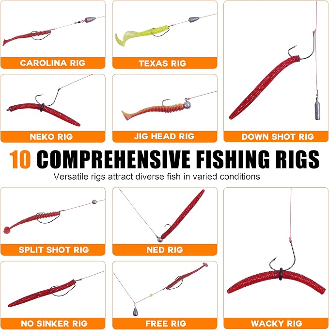 345pcs Fishing Accessories Kit, Fishing Tackle Box with Jig Head Hooks Worm Hooks Weights Sinkers Swivels Snaps Beads, Fishing Gear Set Equipment for Bass Trout Saltwater Freshwater Fishing