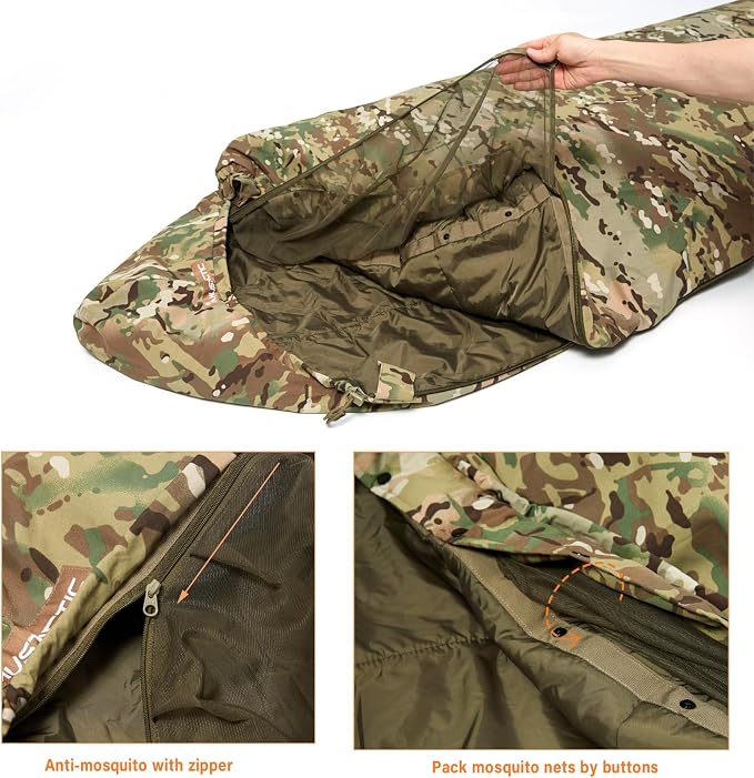 MT Military Army Force Defence 4 & Tropen Patrol Mummy Sleeping Bags with Bivy Cover Compression Sack, Modular Sleeping System 2.0 for Cold Weather,