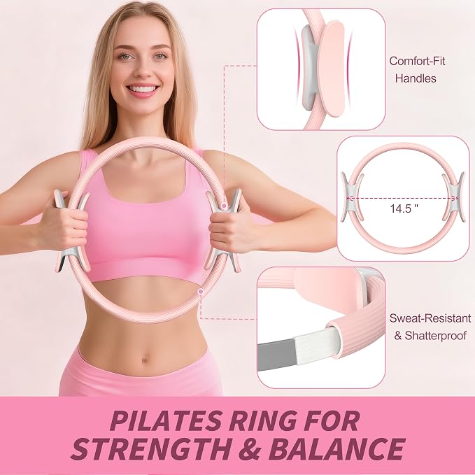 NANATI Pilates Kit, Home Pilates Workout Kit for Women, Pilates Equipment with 14.5" Pilates Ring and Ball, Resistance Bands, Dumbbells & Grip Socks for Home Workouts