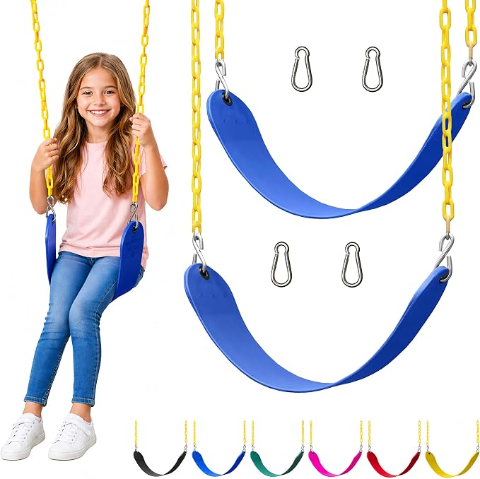 Jungle Gym Kingdom Swing for Outdoor Swing Set - Swing Seat Replacement Kit with Heavy Duty Chains - Backyard Swingset Playground Accessories for Kids - Blue, 2 Pack
