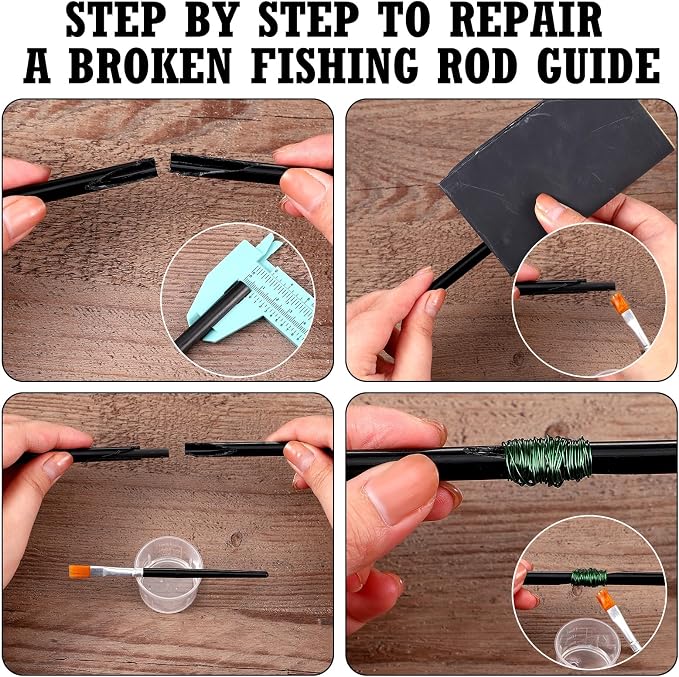 39 Pcs Fishing Rod Repair Kit, Include Fishing Rod Wrapping Winding Machine Rotator Set, 10 Top Guides 10 Repair Tubes 10 Carbon Fiber Inserts 2 Epoxy Glue 5 Paintbrush Rods Building Tool