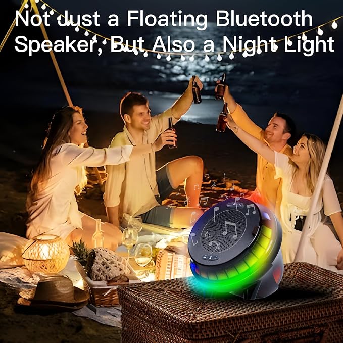 Floating Speaker for Pool with Colorful Lights, IPX7 Waterproof Floating Hot Tub Speaker, 15W Stereo Loud Sound, 360° Loud Stereo Sound, TWS, Great for Pool Shower Travel SPA