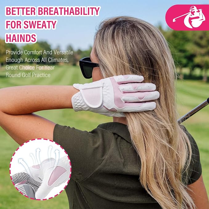 14 Pcs Pink Golf Accessories Set for Women, Golf Glove (fits 6.5 to 6.7" Hand, M/L), Microfiber Towel, Ball Bag with Clip, Tees, Magnetic Ball Marker, Divot Tool & Club Cleaning Brush